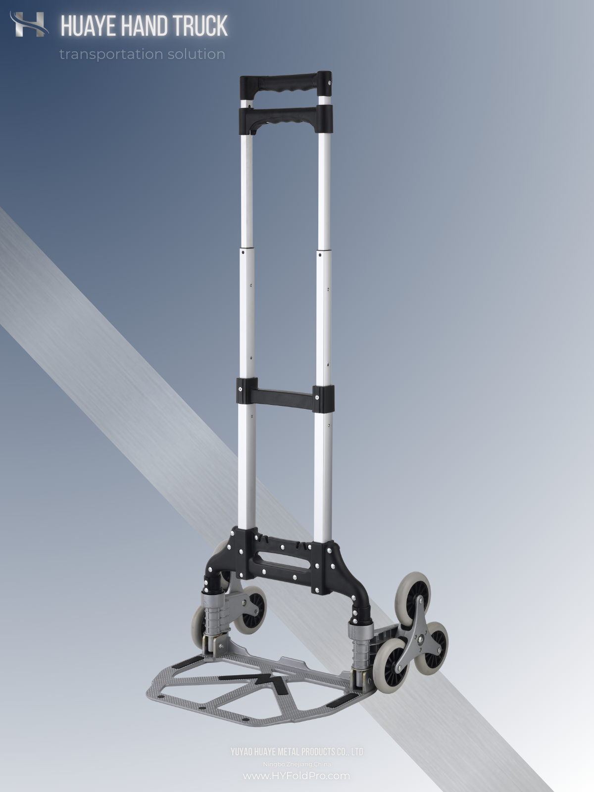 Yuyao HuaYe hand truck -Folding Stair Climbing Hand Truck – 6-Wheel Lightweight Trolley, 70kg Capacity for Home, Office & Travel