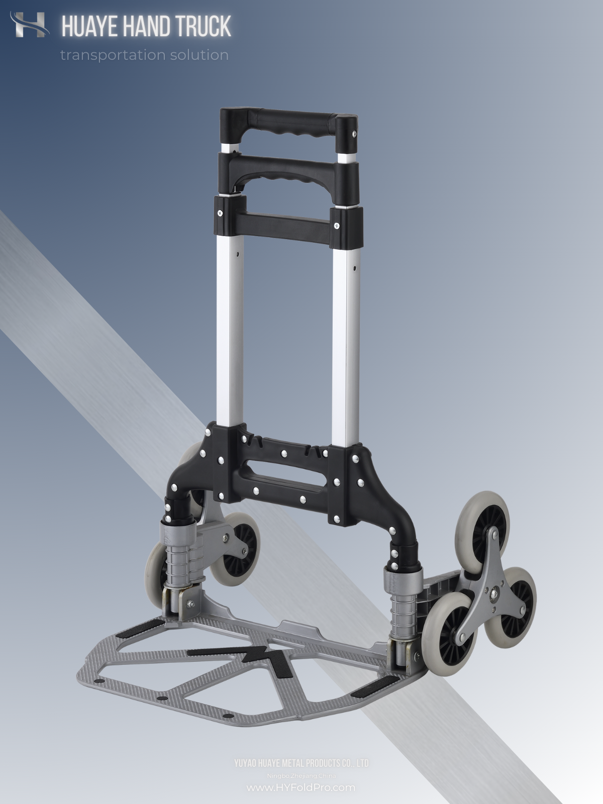 Yuyao HuaYe hand truck -Folding Stair Climbing Hand Truck – 6-Wheel Lightweight Trolley, 70kg Capacity for Home, Office & Travel