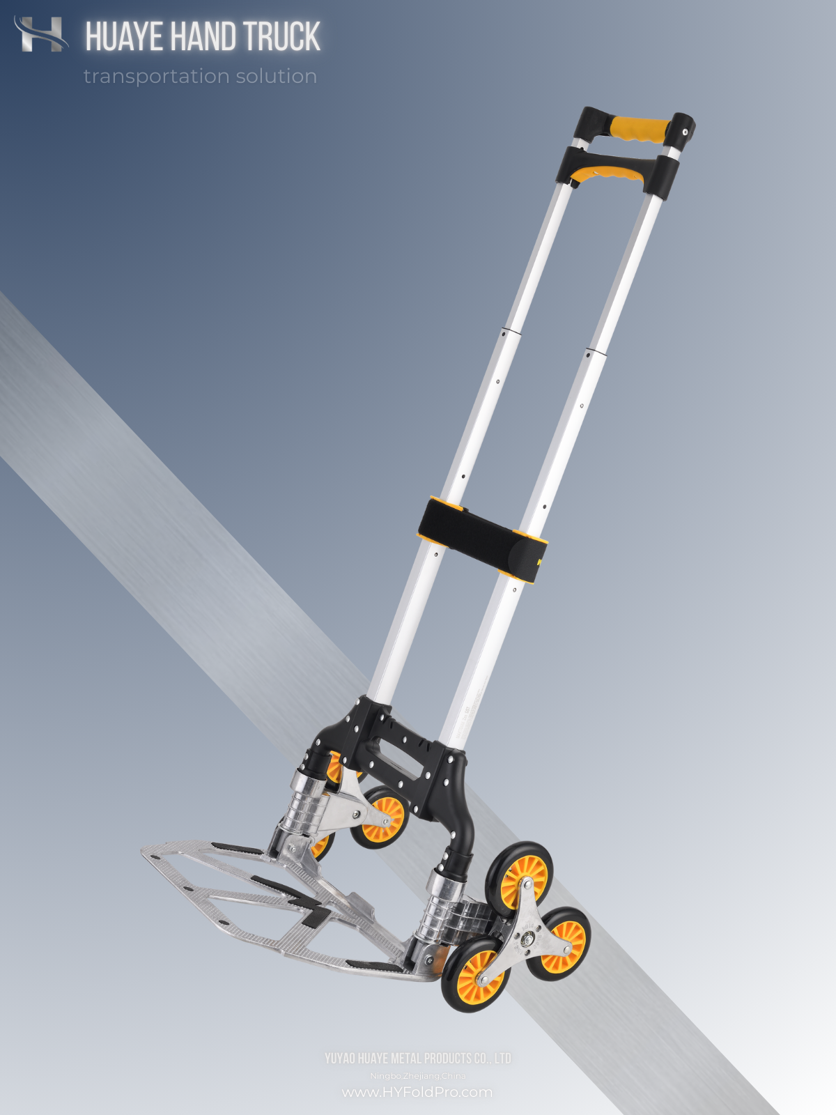 Yuyao HuaYe hand truck -70kg Heavy-Duty Folding Hand Truck with Hook & Loop Fastener – Vibration Polished Aluminum Frame for Smooth Transport