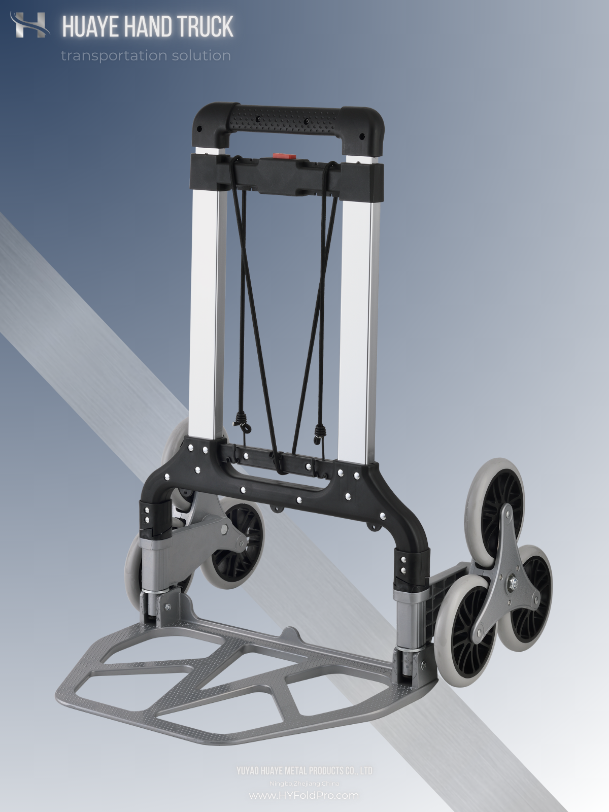 Yuyao HuaYe hand truck -100kg Stair Climbing Folding Hand Truck – Heavy Duty 6-Wheel Trolley with Durable Frame for Moving, Delivery & Warehouse Use