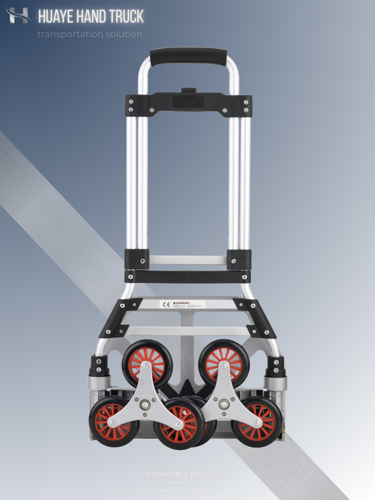 Yuyao HuaYe hand truck -90kg Aluminum Stair Climbing Hand Truck – 6-Wheel Folding Trolley with Anti-Slip Aluminum Base for Home, Office & Delivery