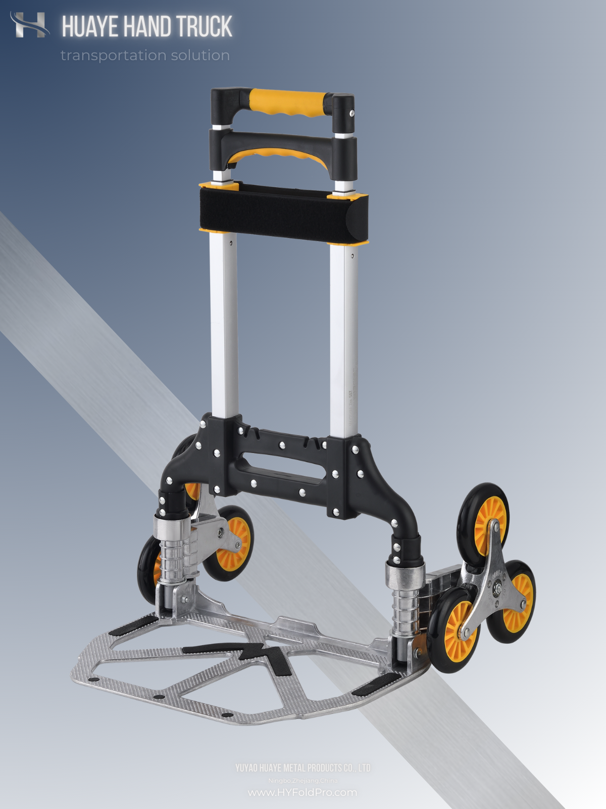 Yuyao HuaYe hand truck -70kg Heavy-Duty Folding Hand Truck with Hook & Loop Fastener – Vibration Polished Aluminum Frame for Smooth Transport