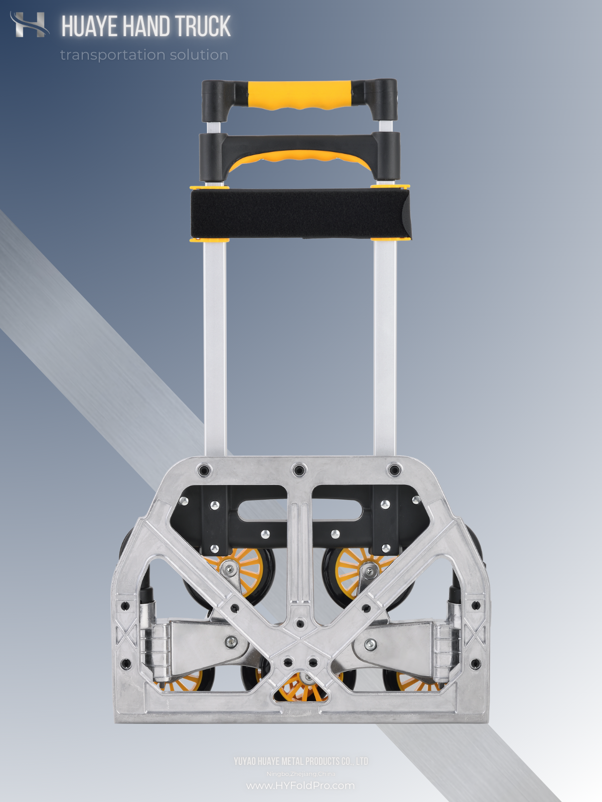 Yuyao HuaYe hand truck -70kg Heavy-Duty Folding Hand Truck with Hook & Loop Fastener – Vibration Polished Aluminum Frame for Smooth Transport