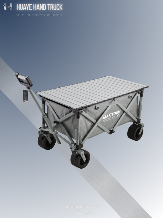 Yuyao HuaYe hand truck -Lightweight 100kg Aluminum Camping Wagon – Foldable Outdoor Utility Cart for Beach, Picnic, and Gear Hauling