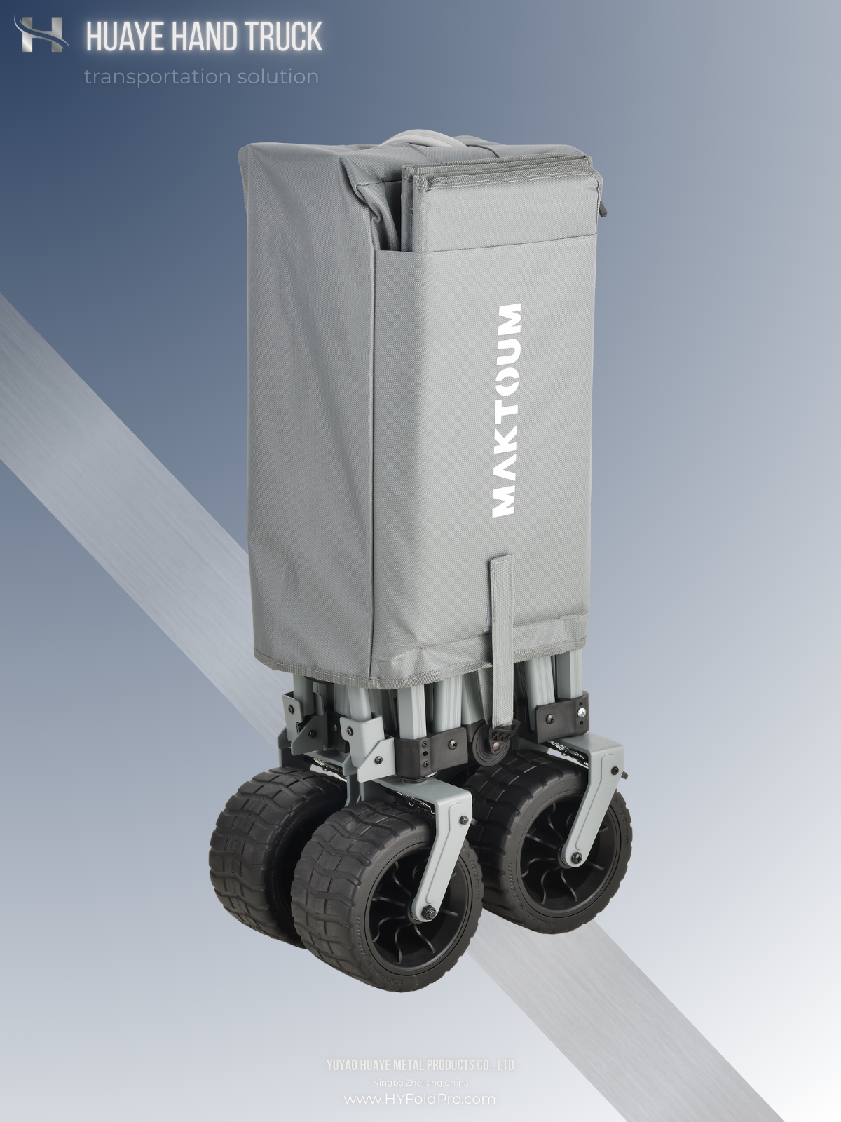 Yuyao HuaYe hand truck -Lightweight 100kg Aluminum Camping Wagon – Foldable Outdoor Utility Cart for Beach, Picnic, and Gear Hauling